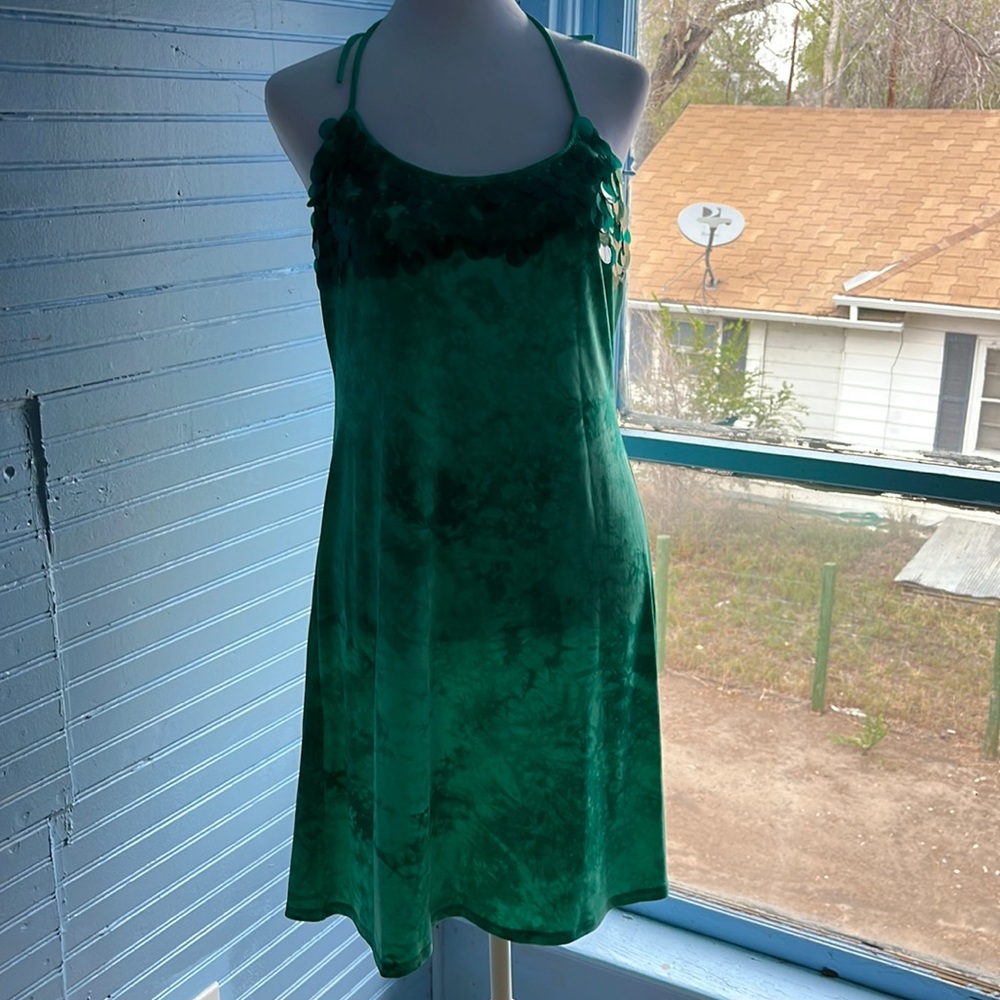 COPY - Moda international Green party dress with green bling spandex material.